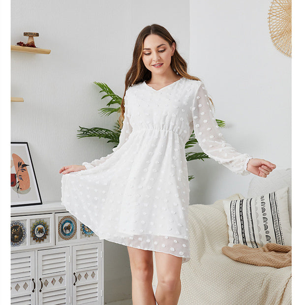New Flowy Chiffon Long Sleeve V-Neck Cute Tunic Dress
