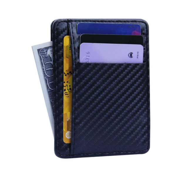 Fashion Pu Leather Carbon Fiber Wallet Mini Slim Wallets Business Men 