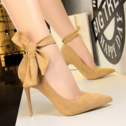 Bow Knot Single Shoes High Heels One Word With Bow Knot Single