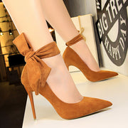 Bow Knot Single Shoes High Heels One Word With Bow Knot Single