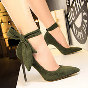 Bow Knot Single Shoes High Heels One Word With Bow Knot Single