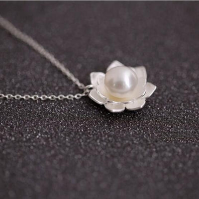 925 Sterling Silver Jewelry Pearl Lotus Flower Necklaces Hot Sale Pu