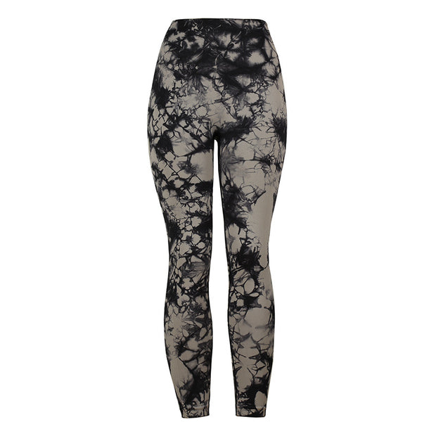 European And American Tie-dye Yoga Pants Women's High Waist Hip-lifting Sports Running Tight Fitness Pants Show Buttocks Leggings