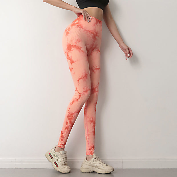 European And American Tie-dye Yoga Pants Women's High Waist Hip-lifting Sports Running Tight Fitness Pants Show Buttocks Leggings
