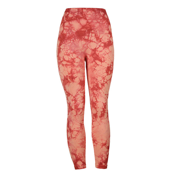 European And American Tie-dye Yoga Pants Women's High Waist Hip-lifting Sports Running Tight Fitness Pants Show Buttocks Leggings
