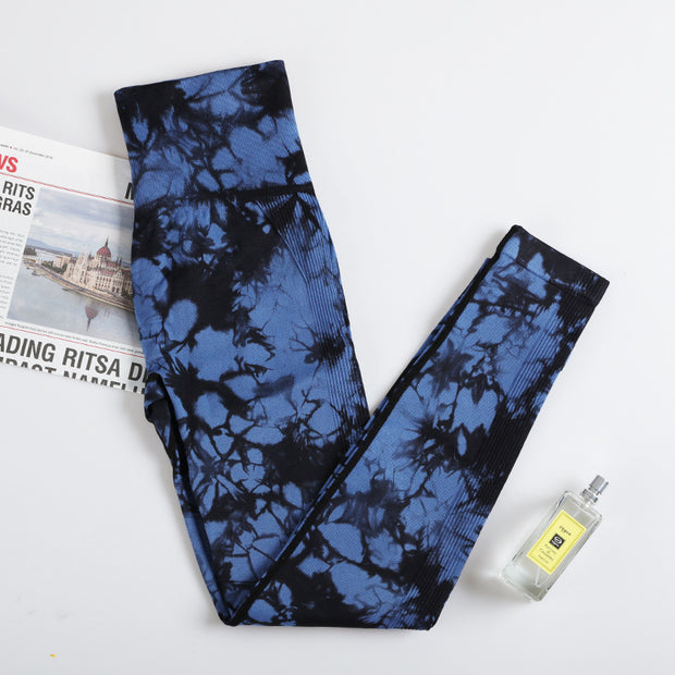 European And American Tie-dye Yoga Pants Women's High Waist Hip-lifting Sports Running Tight Fitness Pants Show Buttocks Leggings