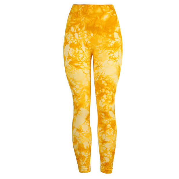 European And American Tie-dye Yoga Pants Women's High Waist Hip-lifting Sports Running Tight Fitness Pants Show Buttocks Leggings